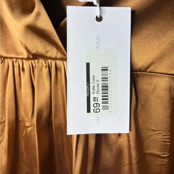 Adrienne Copper Shimmer Blouse S Metallic Satin V-Neck Stretch Top - Picture 11 of 11